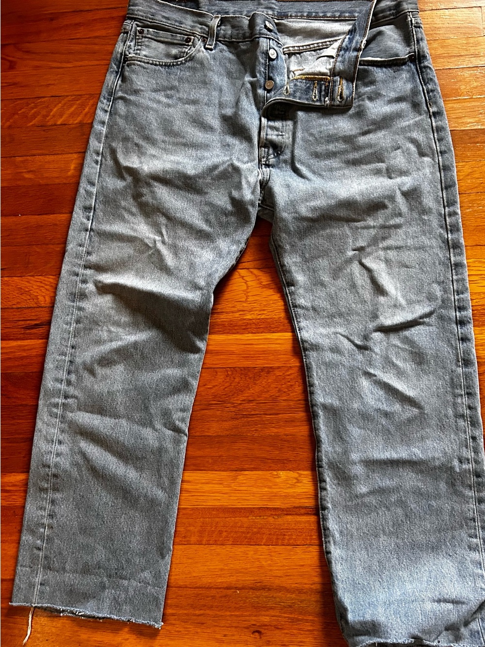 Levi’s 501s Men's Straight Leg Button Fly Light Wash Cropped Jeans 36x34